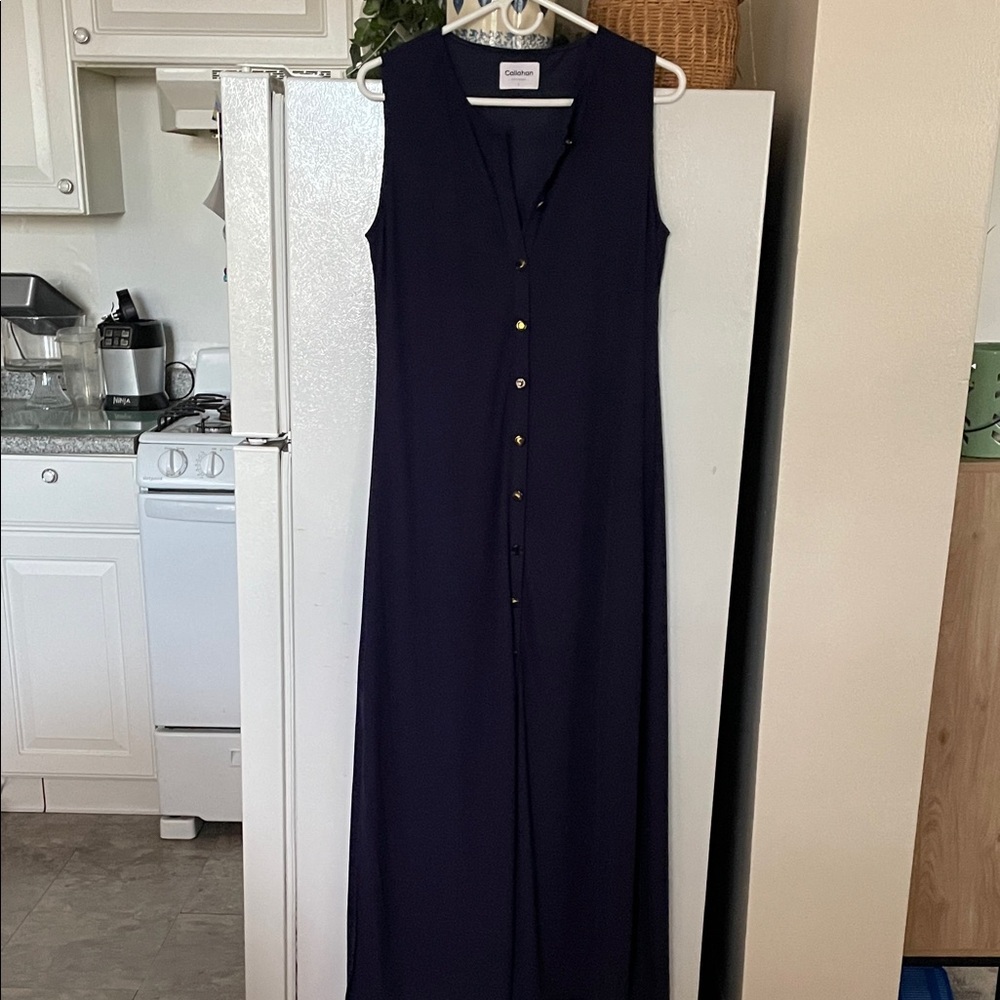 Callahan‎ Knitwear Large Lined Naxy Blue Maxi Dress Side Slits